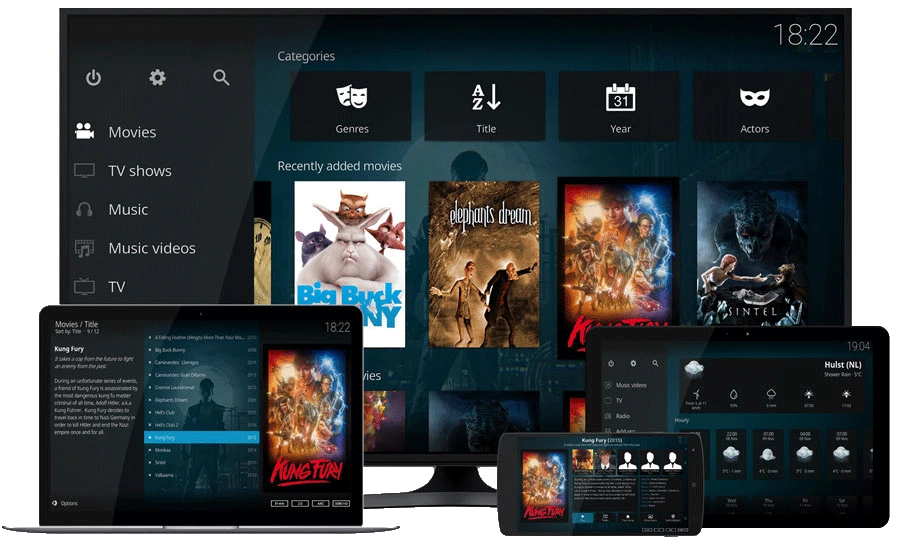 Xtream IPTV running on a smart TV, laptop, tablet and phone